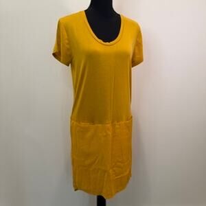Left Coast by Dolan Anthropologie T Shirt Dress Women's XS Yellow Pockets Cute